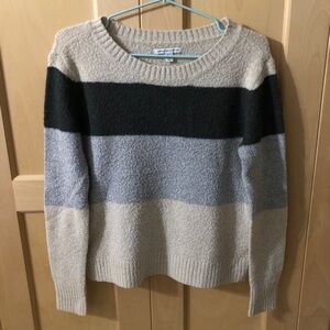 American Eagle Outfitters Striped Crew Neck Sweater - Cream, Gray, Black